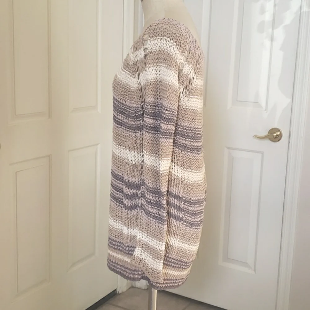 Free People Desert Moon Sweater Sand Striped Open Knit Pullover Wide Neck MEDIUM